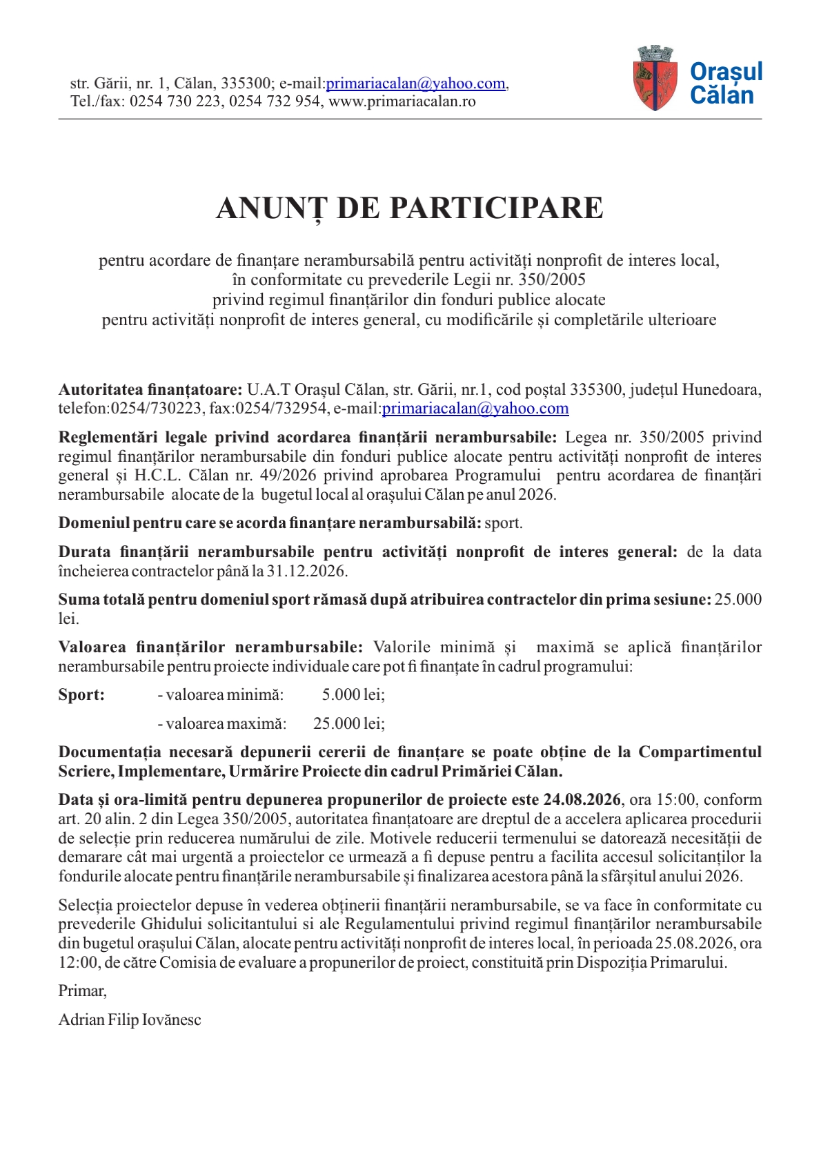 anunt de participare